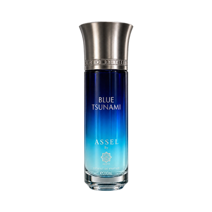 Abyat Assel Blue Tsunami extrait perfume for men 200ml – blue gradient bottle with silver cap