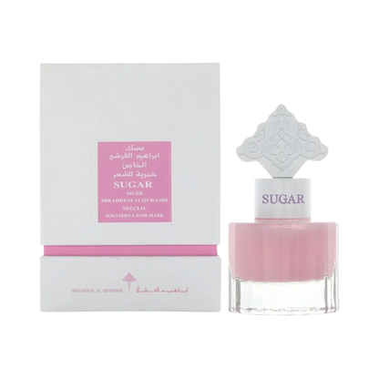 IBRAQ Sugar Musk Hair Mist for women 15ml – pink bottle beside its white box
