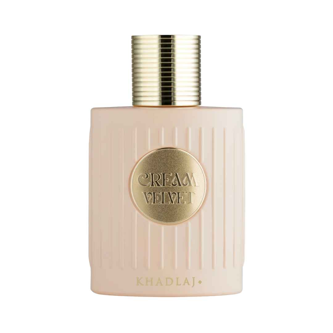 Khadlaj Cream Velvet Extrait bottle highlighting rich caramel and vanilla notes.
