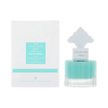 Hadiyyeh IBRAQ Powder Musk hair mist bottle and white box featuring a light blue liquid and ornate decorative cap.