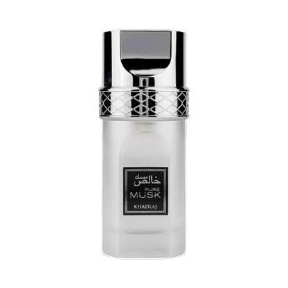 Khadlaj Pure Musk perfume unisex 100ml – silver bottle with silver cap and Arabic label