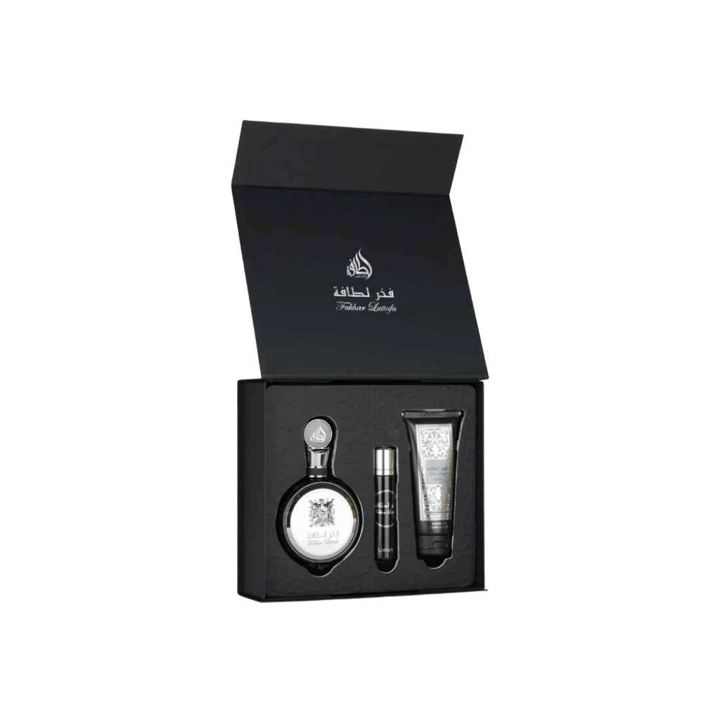 LATTAFA FAKHAR LATTAFA BLACK GIFT SET FOR MEN - 100 ml + 100 ml + 12 ml -Hadiyyeh