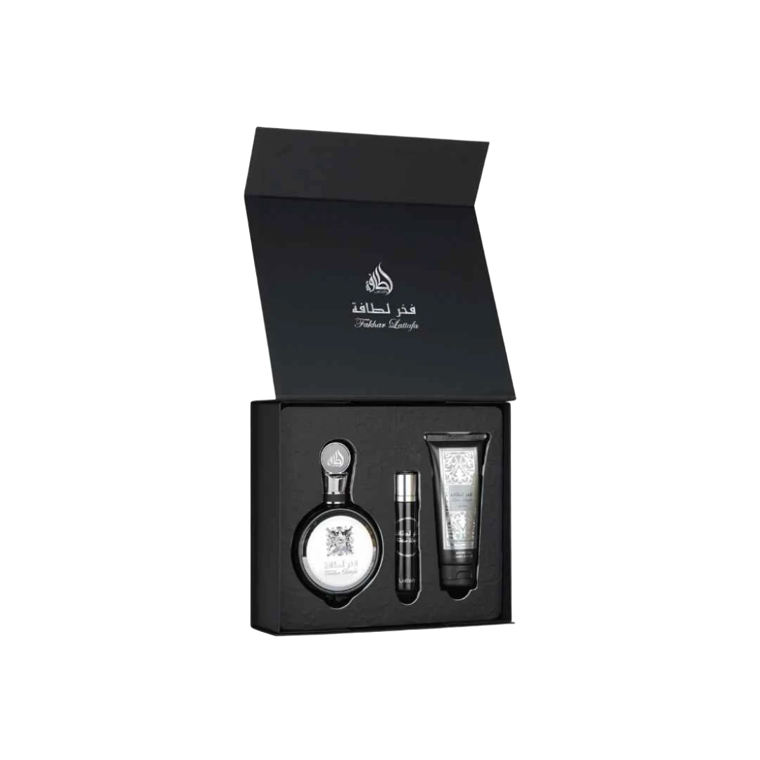 LATTAFA FAKHAR LATTAFA BLACK GIFT SET FOR MEN - 100 ml + 100 ml + 12 ml -Hadiyyeh